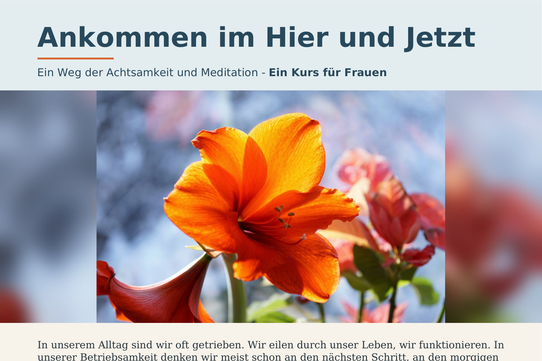 Einladung zu einem Achtsamkeitskurs für Frauen