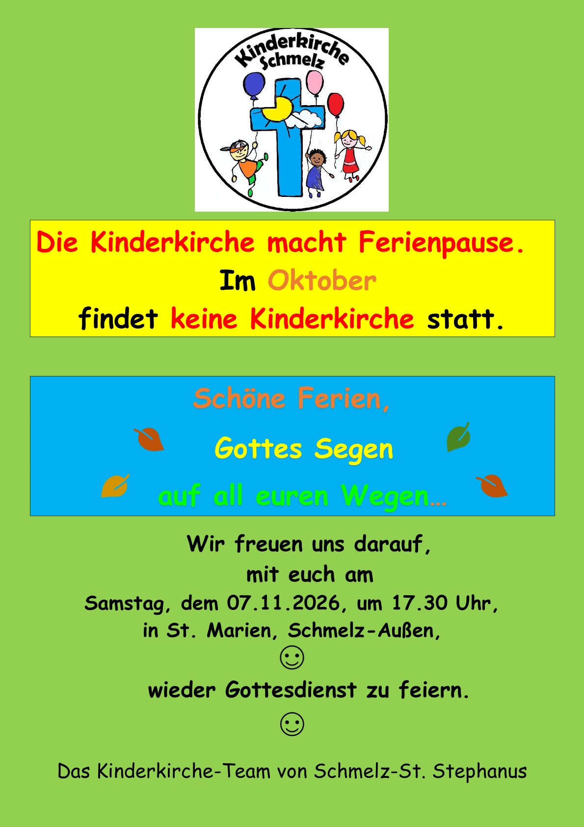 Die Kinderkirche mach Ferienpause